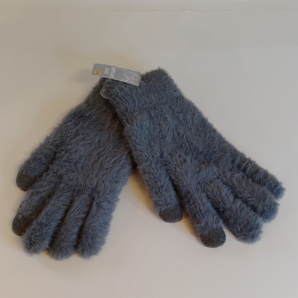 Sherpa Lined Fuzzy Gray Gloves with Touchscreen Tips